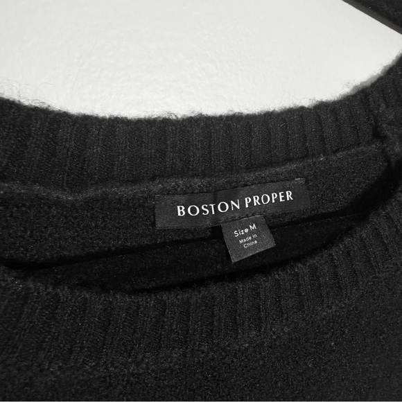 BOSTON PROPER Snow Holiday Knit Sweater Women’s Medium Embroidered Snowflake Blk - Picture 8 of 10
